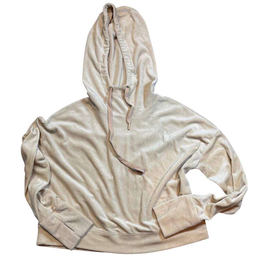 Offline by Aerie Beige Velour Hooded Cropped Sweatshirt size S